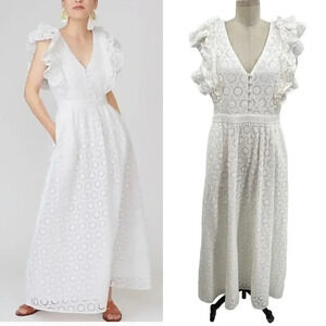 J. Crew Ruffle-Sleeve Maxi Dress in Eyelet in‎ White Size 14